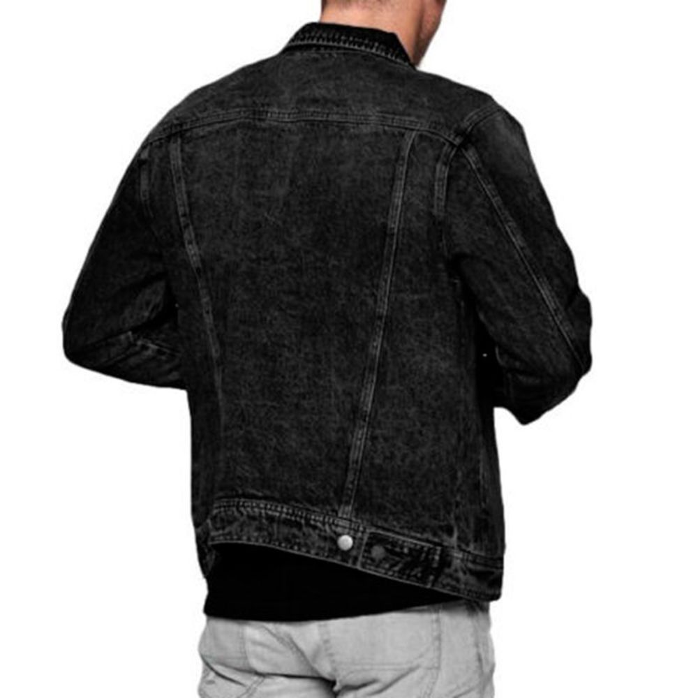 Mens Premium Cotton Faded Denim Jean Button Up Slim Fit Jacket Mineral Black - Picture 2 of 3